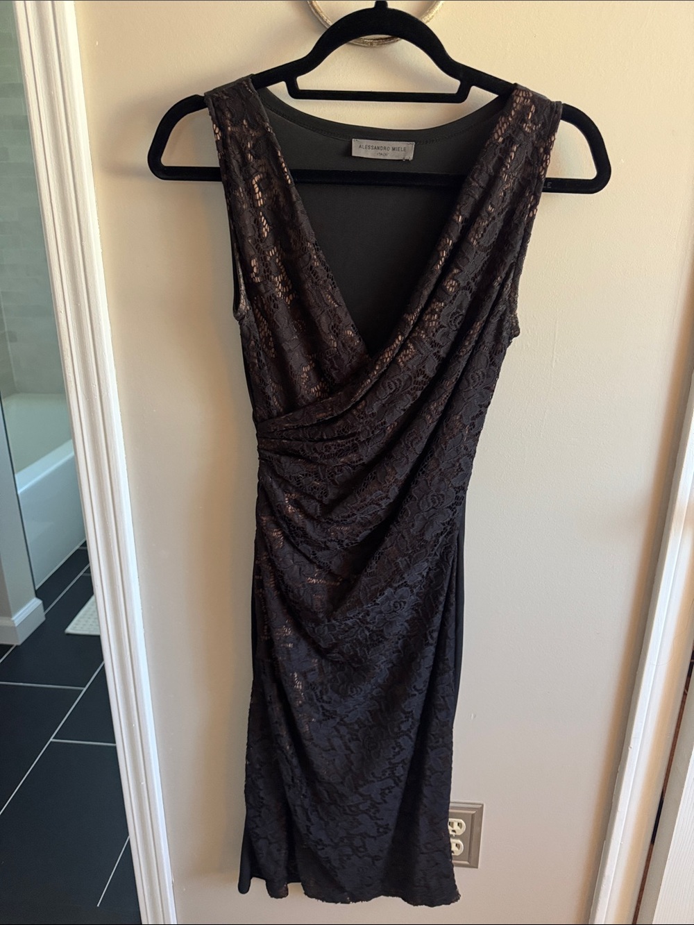 Sleeveless Black Lace Drape Wrap Dress